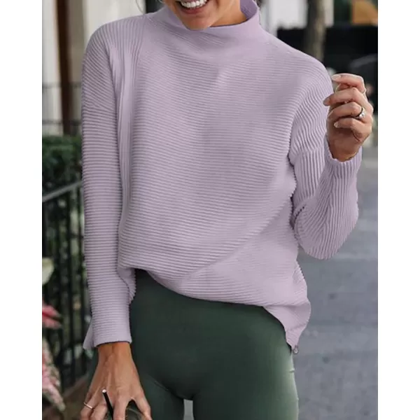 imageBTFBM Women Cozy Long Sleeve Mock Neck Fashion Sweaters Soft Solid Color Ribbed Knit Casual Fall Winter Pullover SweaterSolid Purple