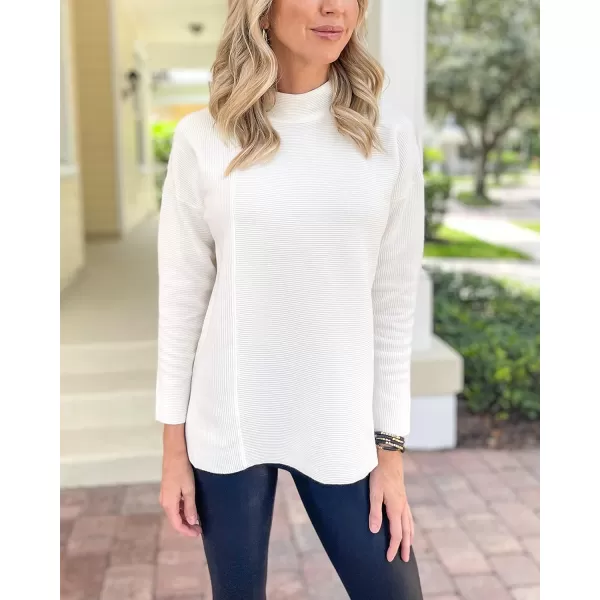 imageBTFBM Women Cozy Long Sleeve Mock Neck Fashion Sweaters Soft Solid Color Ribbed Knit Casual Fall Winter Pullover SweaterSolid White