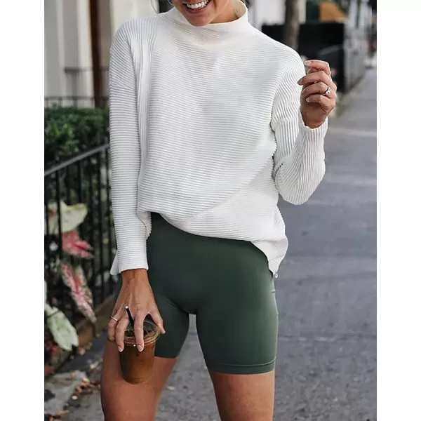 imageBTFBM Women Cozy Long Sleeve Mock Neck Fashion Sweaters Soft Solid Color Ribbed Knit Casual Fall Winter Pullover SweaterSolid White