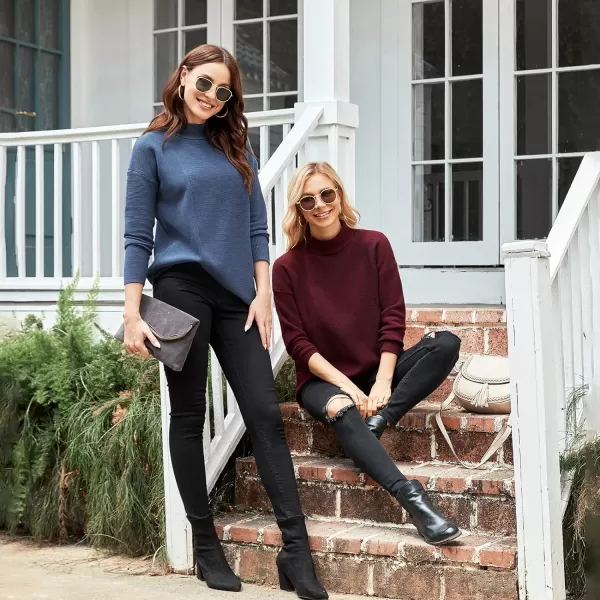 imageBTFBM Women Cozy Long Sleeve Mock Neck Fashion Sweaters Soft Solid Color Ribbed Knit Casual Fall Winter Pullover SweaterSolid Wine Red