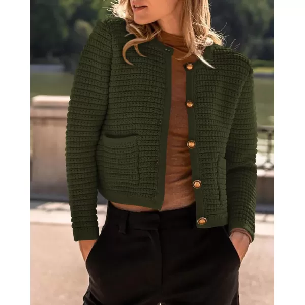imageBTFBM Women Cropped Cardigan Sweaters Fall Fashion Button Down Long Sleeve Chunky Knit Open Front Sweater OuterwearSolid Army Green