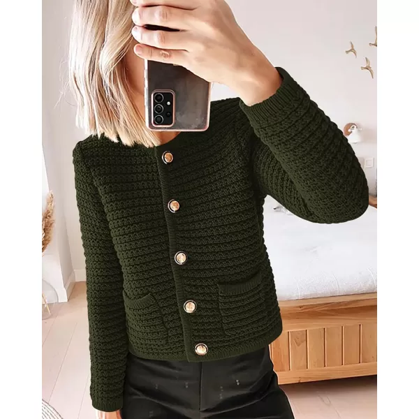 imageBTFBM Women Cropped Cardigan Sweaters Fall Fashion Button Down Long Sleeve Chunky Knit Open Front Sweater OuterwearSolid Army Green