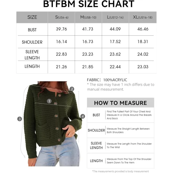 imageBTFBM Women Cropped Cardigan Sweaters Fall Fashion Button Down Long Sleeve Chunky Knit Open Front Sweater OuterwearSolid Army Green