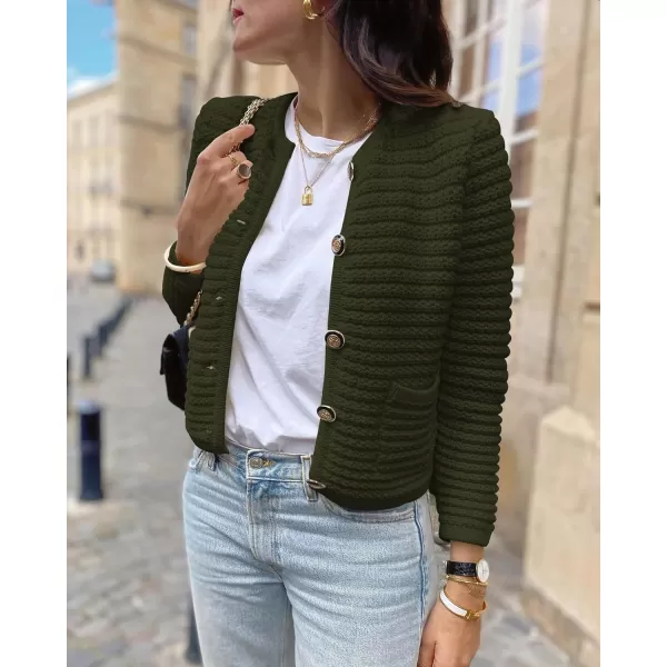 imageBTFBM Women Cropped Cardigan Sweaters Fall Fashion Button Down Long Sleeve Chunky Knit Open Front Sweater OuterwearSolid Army Green