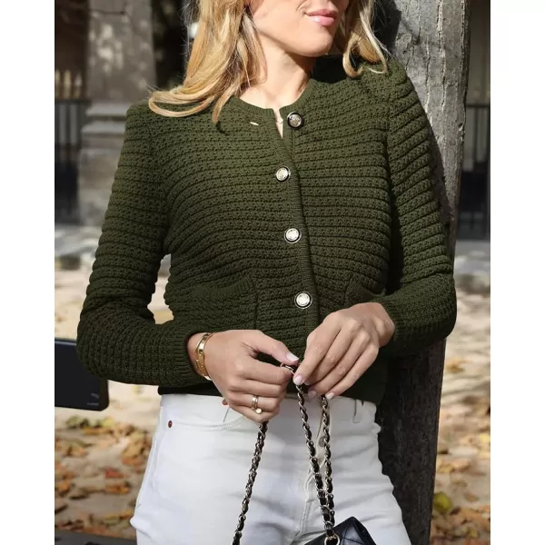 imageBTFBM Women Cropped Cardigan Sweaters Fall Fashion Button Down Long Sleeve Chunky Knit Open Front Sweater OuterwearSolid Army Green
