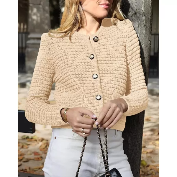 imageBTFBM Women Cropped Cardigan Sweaters Fall Fashion Button Down Long Sleeve Chunky Knit Open Front Sweater OuterwearSolid Beige