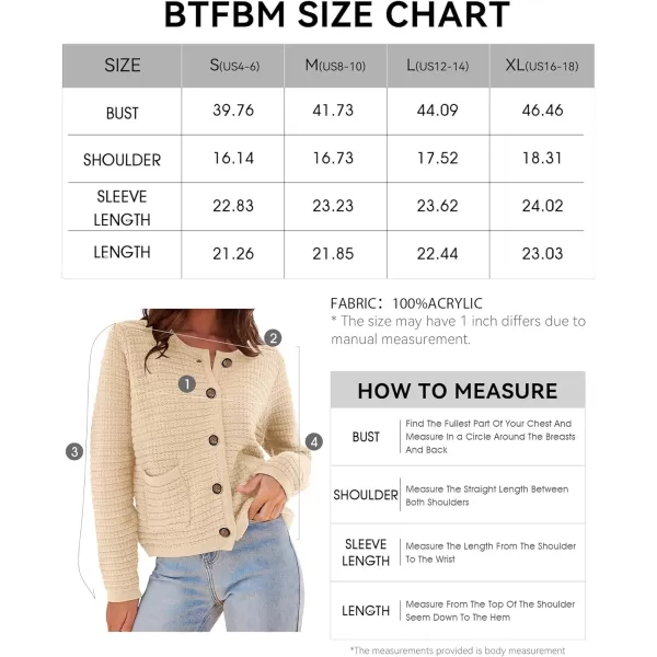 imageBTFBM Women Cropped Cardigan Sweaters Fall Fashion Button Down Long Sleeve Chunky Knit Open Front Sweater OuterwearSolid Beige