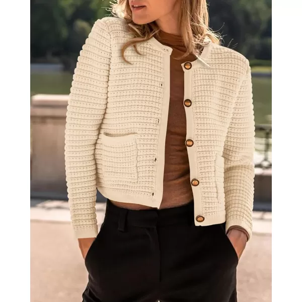 imageBTFBM Women Cropped Cardigan Sweaters Fall Fashion Button Down Long Sleeve Chunky Knit Open Front Sweater OuterwearSolid Beige