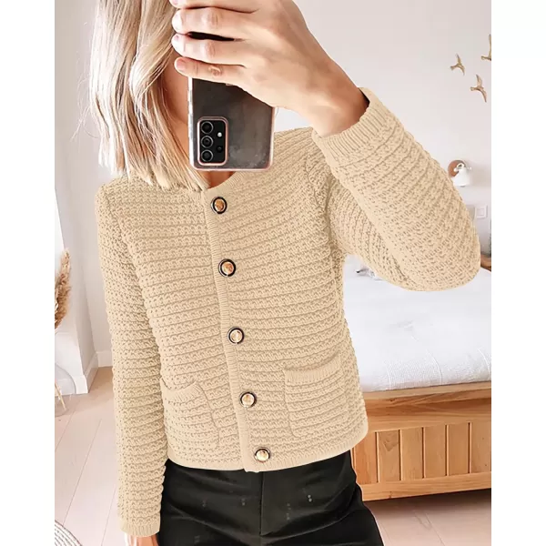 imageBTFBM Women Cropped Cardigan Sweaters Fall Fashion Button Down Long Sleeve Chunky Knit Open Front Sweater OuterwearSolid Beige