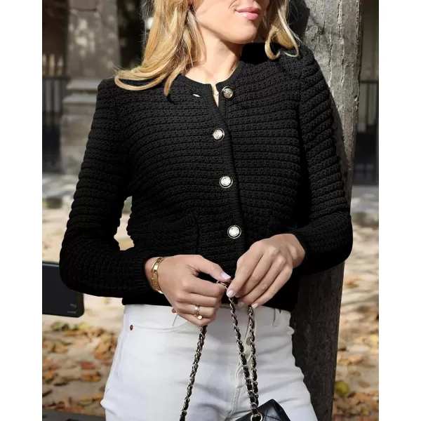 imageBTFBM Women Cropped Cardigan Sweaters Fall Fashion Button Down Long Sleeve Chunky Knit Open Front Sweater OuterwearSolid Black