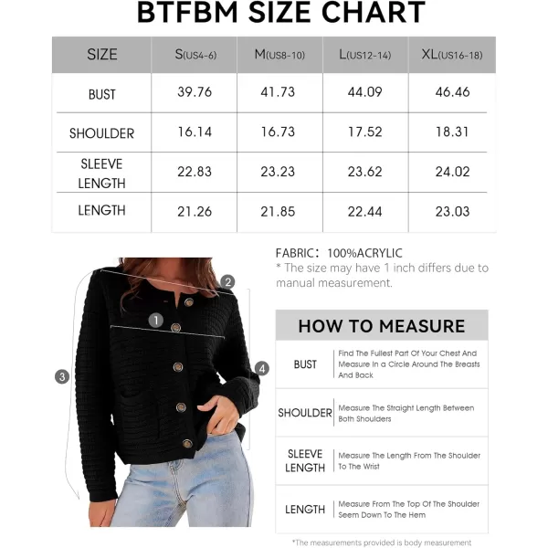 imageBTFBM Women Cropped Cardigan Sweaters Fall Fashion Button Down Long Sleeve Chunky Knit Open Front Sweater OuterwearSolid Black