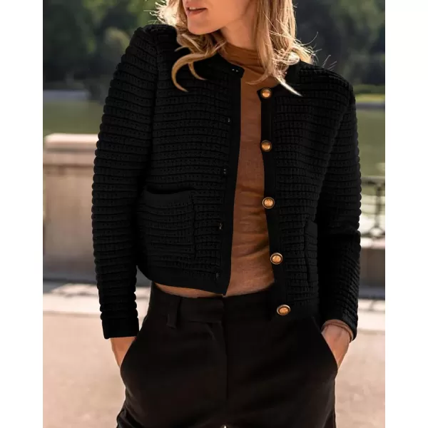 imageBTFBM Women Cropped Cardigan Sweaters Fall Fashion Button Down Long Sleeve Chunky Knit Open Front Sweater OuterwearSolid Black