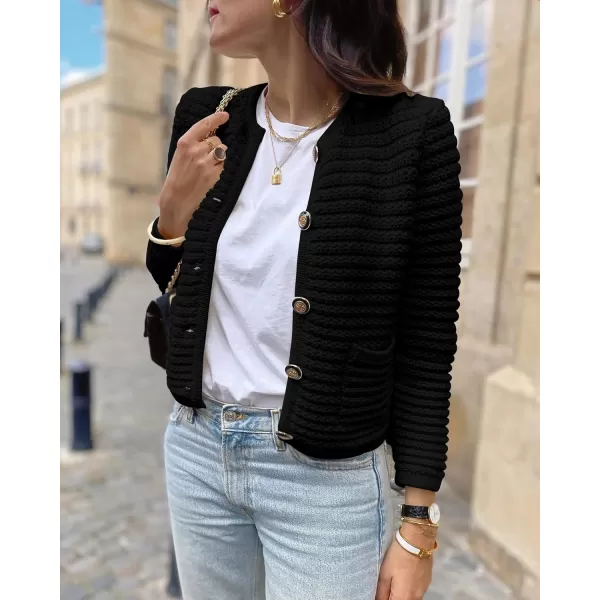 imageBTFBM Women Cropped Cardigan Sweaters Fall Fashion Button Down Long Sleeve Chunky Knit Open Front Sweater OuterwearSolid Black
