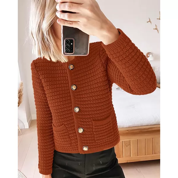 imageBTFBM Women Cropped Cardigan Sweaters Fall Fashion Button Down Long Sleeve Chunky Knit Open Front Sweater OuterwearSolid Caramel