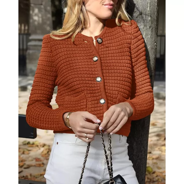 imageBTFBM Women Cropped Cardigan Sweaters Fall Fashion Button Down Long Sleeve Chunky Knit Open Front Sweater OuterwearSolid Caramel