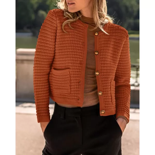 imageBTFBM Women Cropped Cardigan Sweaters Fall Fashion Button Down Long Sleeve Chunky Knit Open Front Sweater OuterwearSolid Caramel