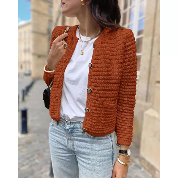 imageBTFBM Women Cropped Cardigan Sweaters Fall Fashion Button Down Long Sleeve Chunky Knit Open Front Sweater OuterwearSolid Caramel