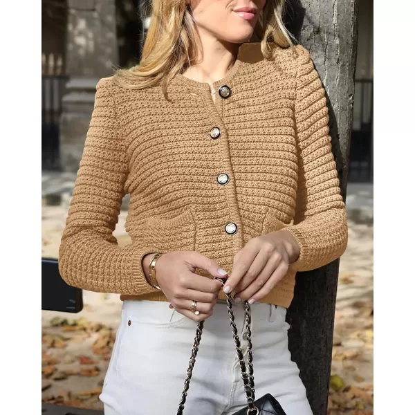 imageBTFBM Women Cropped Cardigan Sweaters Fall Fashion Button Down Long Sleeve Chunky Knit Open Front Sweater OuterwearSolid Khaki