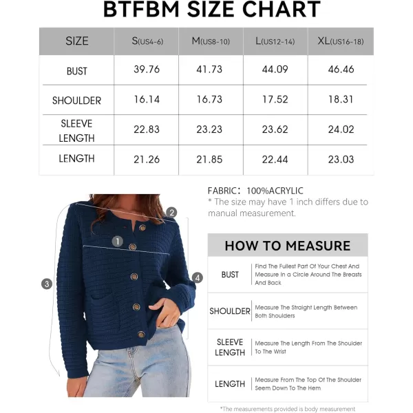 imageBTFBM Women Cropped Cardigan Sweaters Fall Fashion Button Down Long Sleeve Chunky Knit Open Front Sweater OuterwearSolid Navy