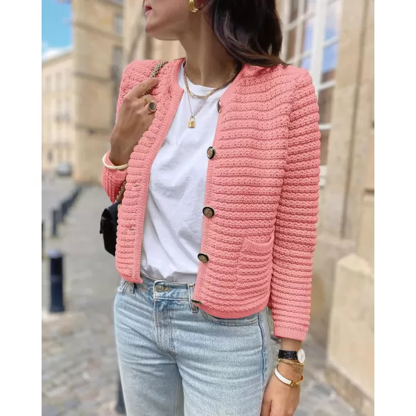 imageBTFBM Women Cropped Cardigan Sweaters Fall Fashion Button Down Long Sleeve Chunky Knit Open Front Sweater OuterwearSolid Pink