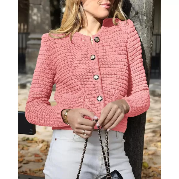 imageBTFBM Women Cropped Cardigan Sweaters Fall Fashion Button Down Long Sleeve Chunky Knit Open Front Sweater OuterwearSolid Pink