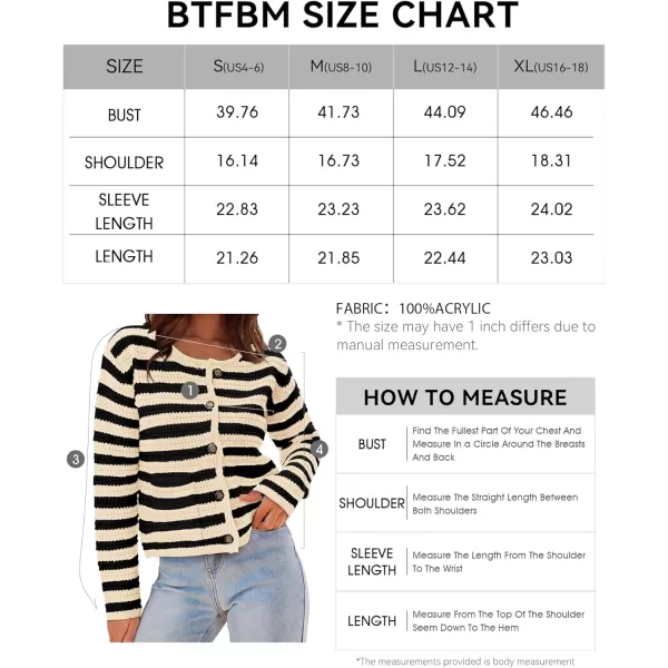 imageBTFBM Women Cropped Cardigan Sweaters Fall Fashion Button Down Long Sleeve Chunky Knit Open Front Sweater OuterwearStriped Beige Black