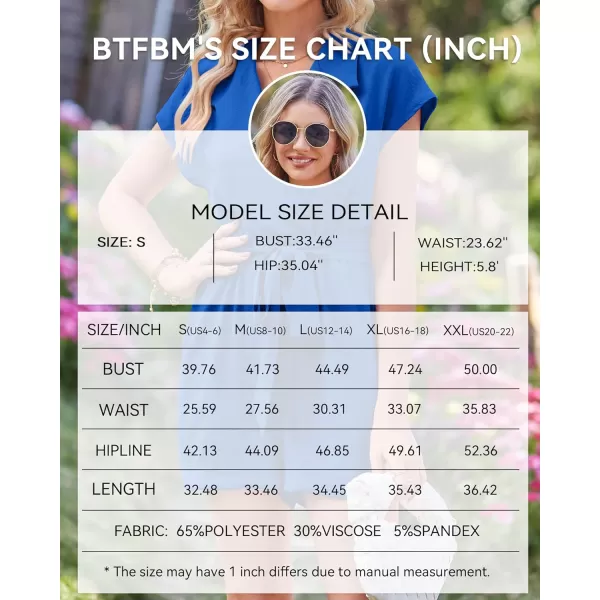 imageBTFBM Women Dressy Lapel V Neck Romper Short Sleeve Pockets Elastic Waist 2023 Casual Summer Shorts Jumpsuits with BeltSolid Brilliant Blue