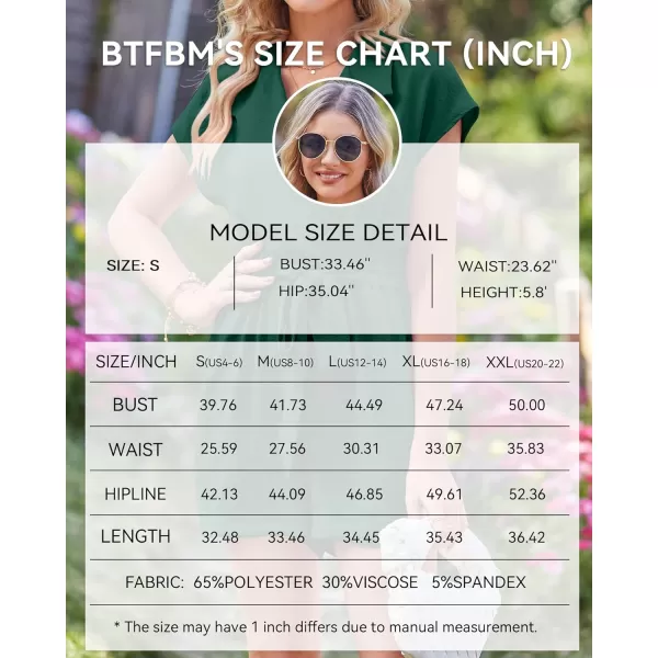 imageBTFBM Women Dressy Lapel V Neck Romper Short Sleeve Pockets Elastic Waist 2023 Casual Summer Shorts Jumpsuits with BeltSolid Dark Green