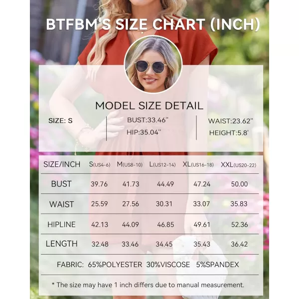 imageBTFBM Women Dressy Lapel V Neck Romper Short Sleeve Pockets Elastic Waist 2023 Casual Summer Shorts Jumpsuits with BeltSolid Rust Red