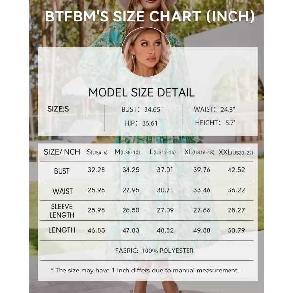 imageBTFBM Women Fall Dresses 2023 Casual Square Neck Puff Long Sleeve Smocked Cut Out Boho Floral Flowy Long Maxi DressFloral White Blue Green