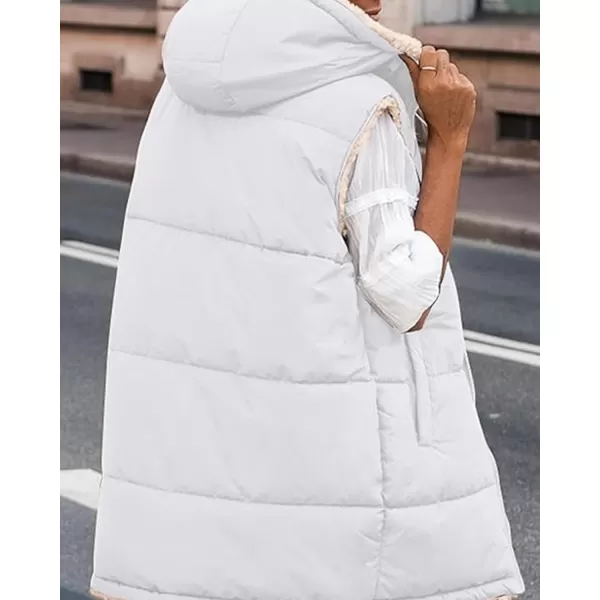 imageBTFBM Women Fall Reversible Vests Sleeveless Sherpa Fleece Jacket Zip Up Hoodie Long Warm Winter Padded Coat OuterwearSolid White