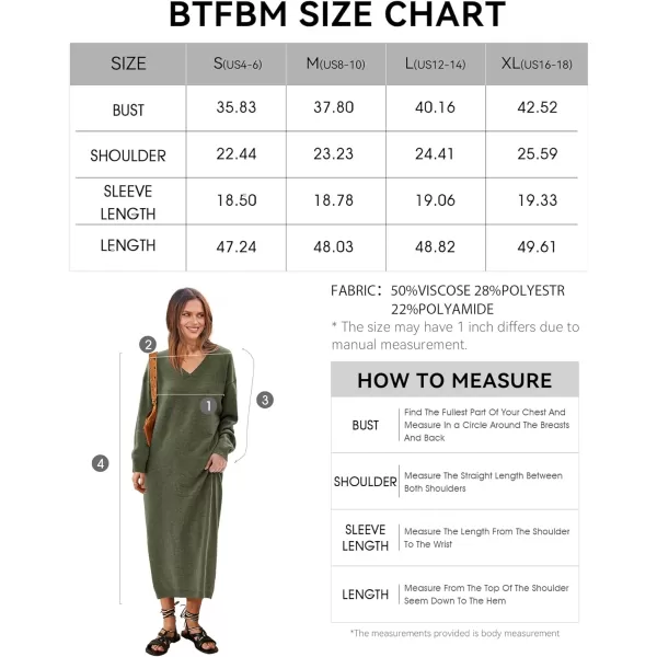 imageBTFBM Women Fall Sweater Dress V Neck Long Sleeve Slit Maxi Dresses Casual Knit Oversized Sweaters 2023 Winter ClothesSolid Army Green