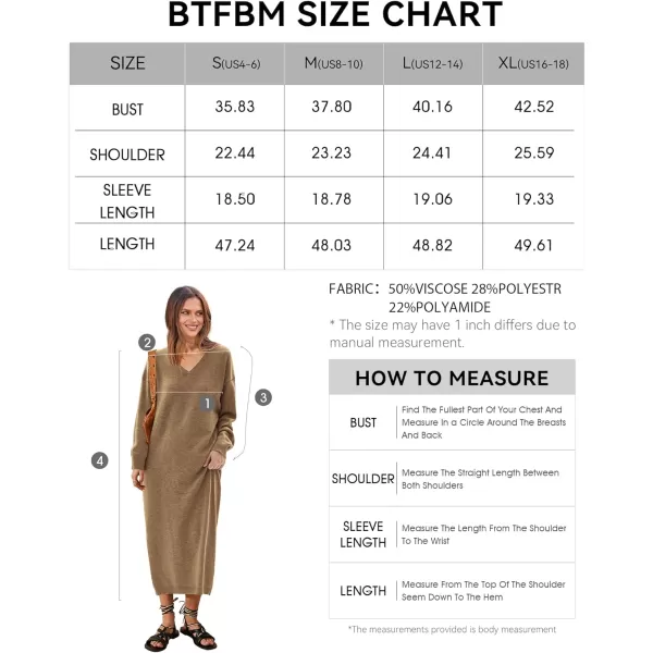 imageBTFBM Women Fall Sweater Dress V Neck Long Sleeve Slit Maxi Dresses Casual Knit Oversized Sweaters 2023 Winter ClothesSolid Dark Khaki