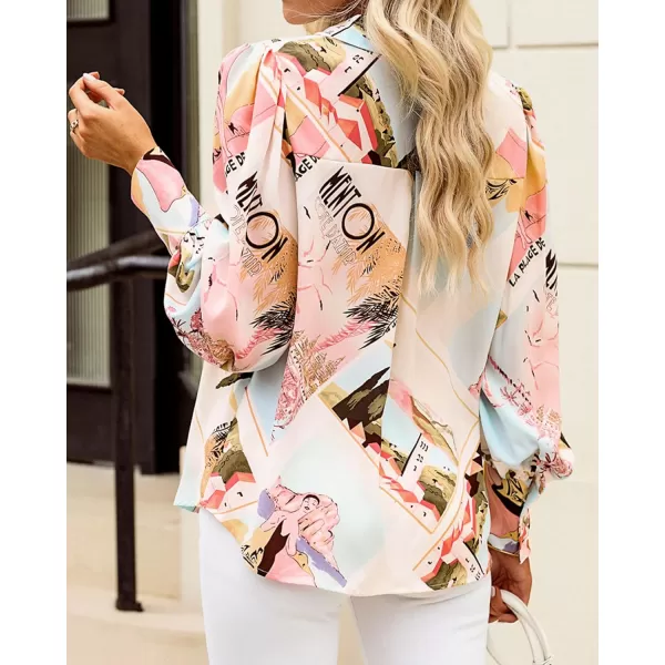 imageBTFBM Women Fashion Button Down Shirts Lapel V Neck Printed Boho Long Sleeve Blouses Dressy Casual Summer Spring TopsGraphic Print