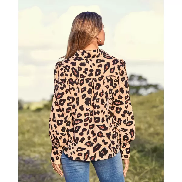 imageBTFBM Women Fashion Button Down Shirts Lapel V Neck Printed Boho Long Sleeve Blouses Dressy Casual Summer Spring TopsLeopard Print