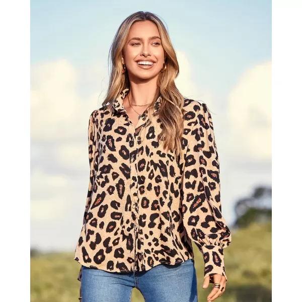 imageBTFBM Women Fashion Button Down Shirts Lapel V Neck Printed Boho Long Sleeve Blouses Dressy Casual Summer Spring TopsLeopard Print