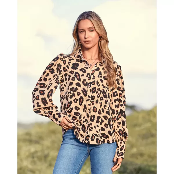 imageBTFBM Women Fashion Button Down Shirts Lapel V Neck Printed Boho Long Sleeve Blouses Dressy Casual Summer Spring TopsLeopard Print