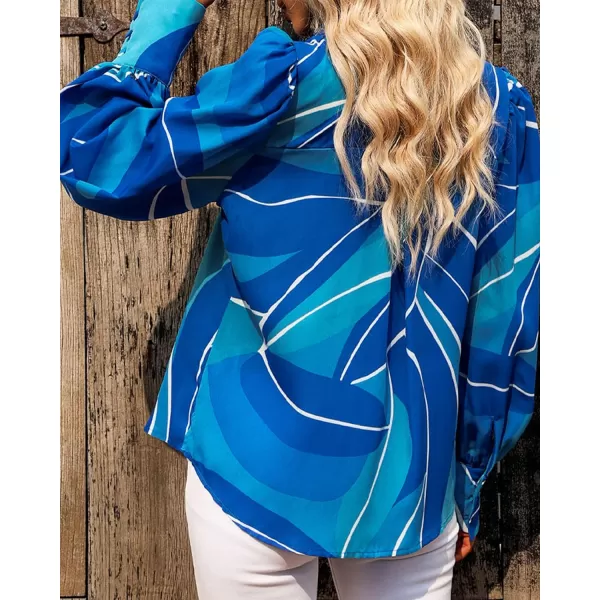 imageBTFBM Women Fashion Button Down Shirts Lapel V Neck Printed Boho Long Sleeve Blouses Dressy Casual Summer Spring TopsMulti Blue