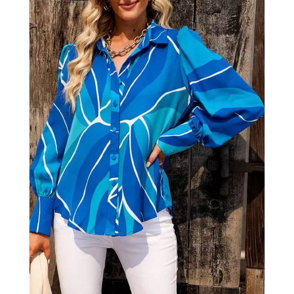 imageBTFBM Women Fashion Button Down Shirts Lapel V Neck Printed Boho Long Sleeve Blouses Dressy Casual Summer Spring TopsMulti Blue