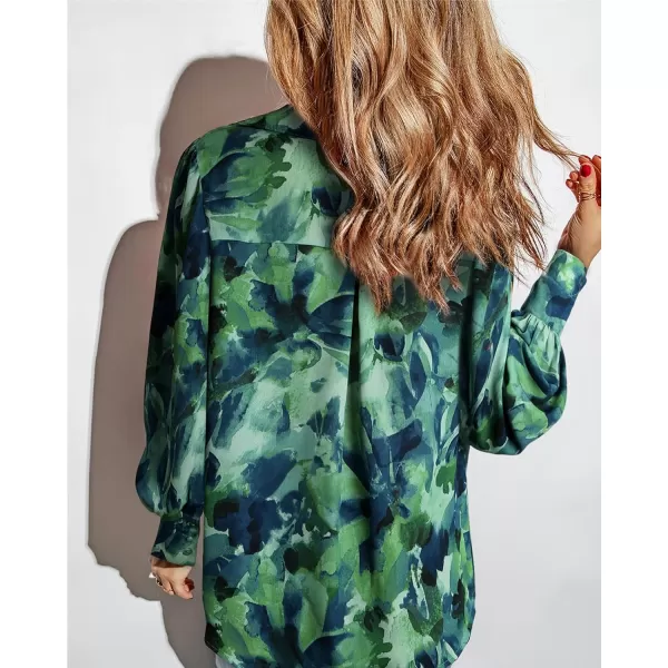 imageBTFBM Women Fashion Button Down Shirts Lapel V Neck Printed Boho Long Sleeve Blouses Dressy Casual Summer Spring TopsPrint Green