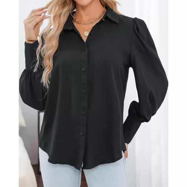 imageBTFBM Women Fashion Button Down Shirts Lapel V Neck Printed Boho Long Sleeve Blouses Dressy Casual Summer Spring TopsSolid Black
