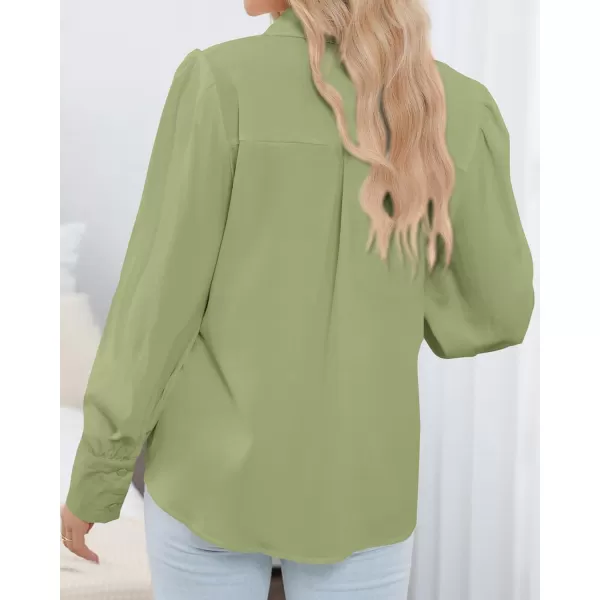 imageBTFBM Women Fashion Button Down Shirts Lapel V Neck Printed Boho Long Sleeve Blouses Dressy Casual Summer Spring TopsSolid Green