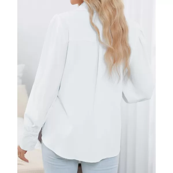 imageBTFBM Women Fashion Button Down Shirts Lapel V Neck Printed Boho Long Sleeve Blouses Dressy Casual Summer Spring TopsSolid White