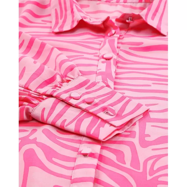 imageBTFBM Women Fashion Button Down Shirts Lapel V Neck Printed Boho Long Sleeve Blouses Dressy Casual Summer Spring TopsStriped Pink