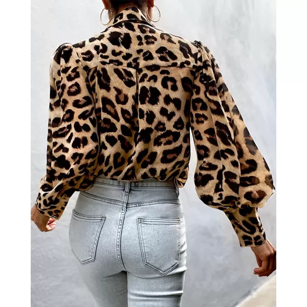 imageBTFBM Women Fashion Button Down Shirts Lapel V Neck Printed Casual Long Sleeve Blouse Boho Dressy Summer Fall Tops 2023Leopard Print