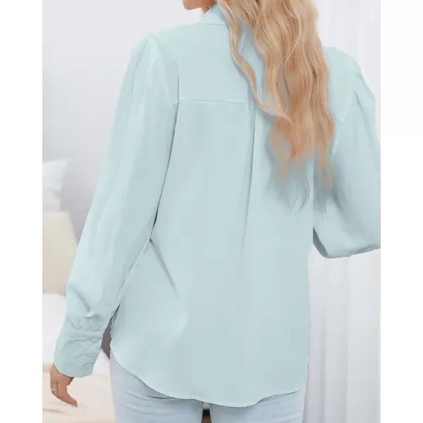 imageBTFBM Women Fashion Button Down Shirts Lapel V Neck Printed Casual Long Sleeve Blouse Boho Dressy Summer Fall Tops 2023Solid Light Blue