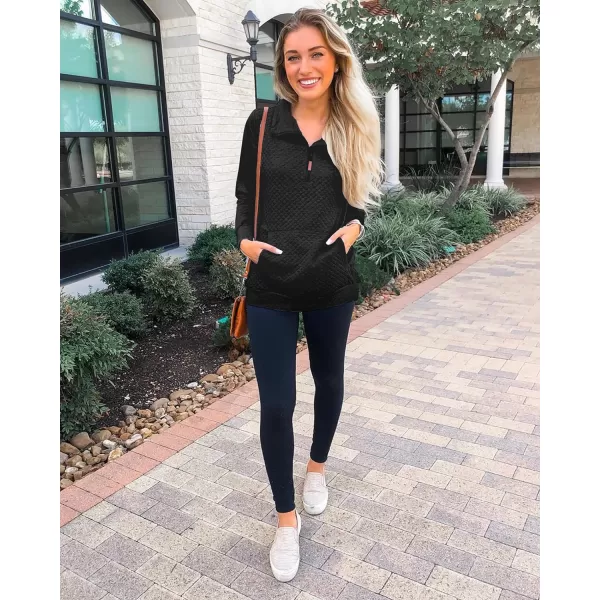 imageBTFBM Women Fashion Quilted Pattern Lightweight Zipper Long Sleeve Plain Casual Ladies Sweatshirts Pullovers Shirts TopsBlack