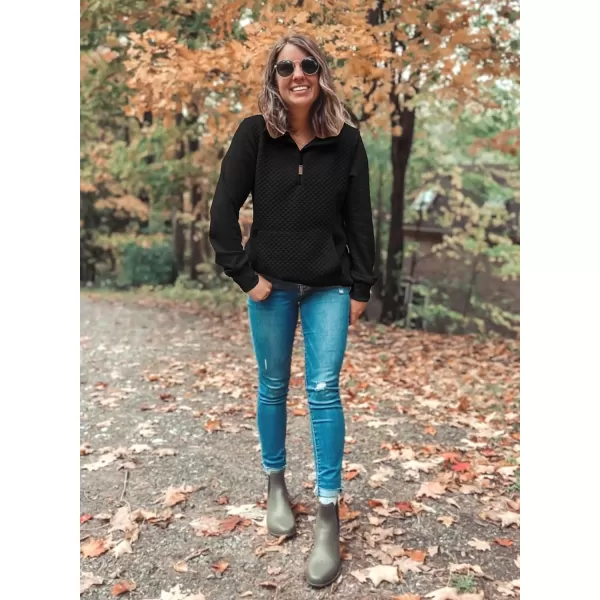 imageBTFBM Women Fashion Quilted Pattern Lightweight Zipper Long Sleeve Plain Casual Ladies Sweatshirts Pullovers Shirts TopsBlack