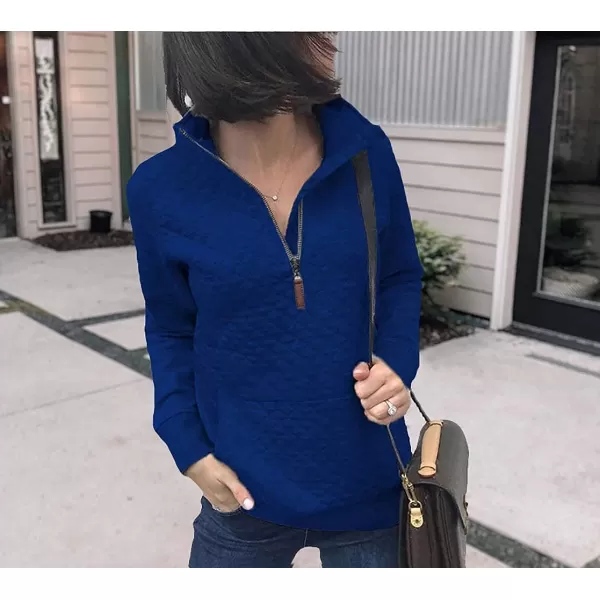 imageBTFBM Women Fashion Quilted Pattern Lightweight Zipper Long Sleeve Plain Casual Ladies Sweatshirts Pullovers Shirts TopsBlue