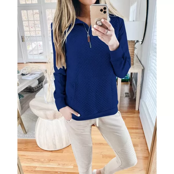 imageBTFBM Women Fashion Quilted Pattern Lightweight Zipper Long Sleeve Plain Casual Ladies Sweatshirts Pullovers Shirts TopsBlue